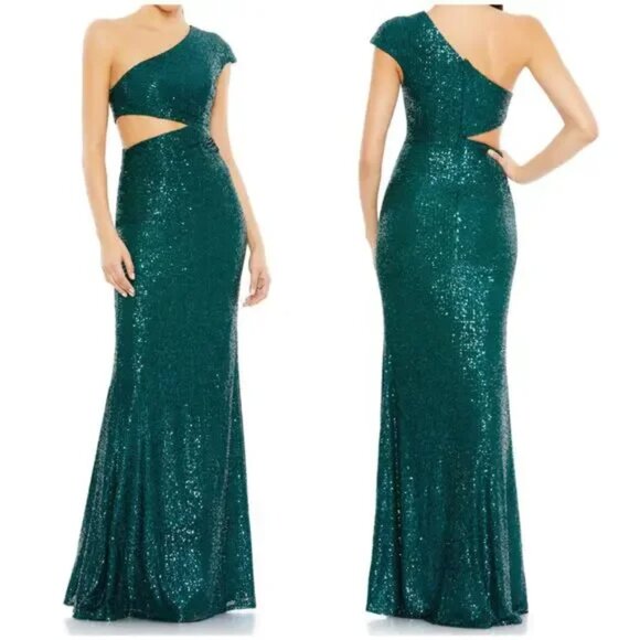 NWT Mac Duggal Cutout Waist One Shoulder Sequin Dress - Picture 1 of 7